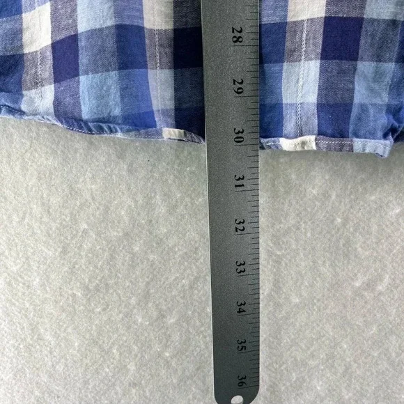 English Laundry Shirt Mens XXL Gingham Button Up Short Sleeve Linen Cotton Blue - Picture 11 of 11